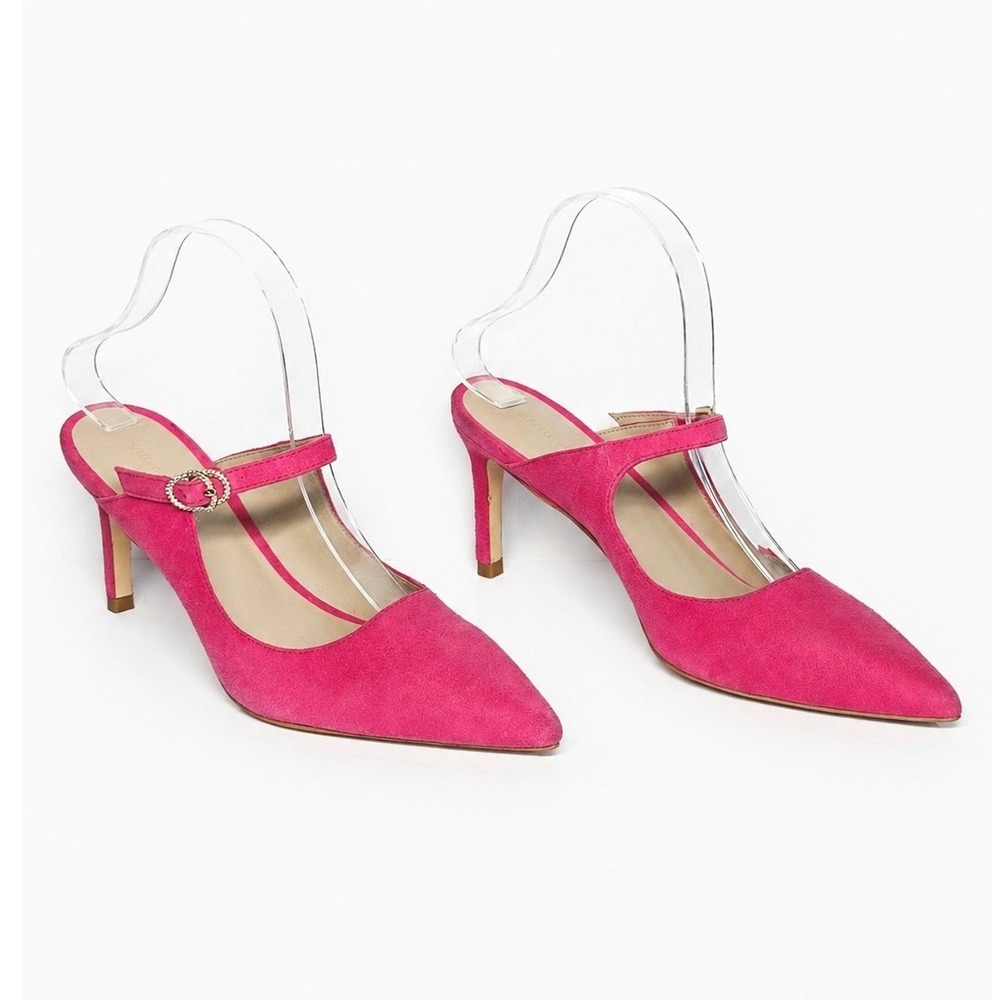 Stuart Weitzman Dazzle 75 Mule Pink Suede Crystal Buckle Mary Jane Heels‎ 6.5 - Picture 2 of 10